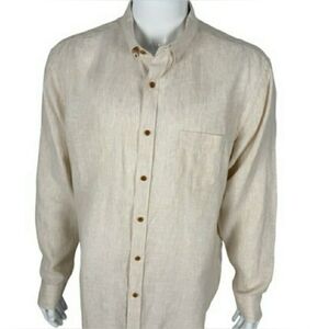 UNTUCKit XXL Linen ButtonDown Shirt Cream Beige Striped Hudelot Wrinkle Resistan